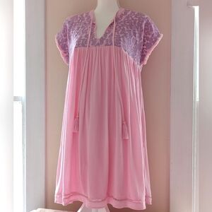 J.Marie Pink Mini Summer Dress Boho Floral Embroidery Tassles small/Medium